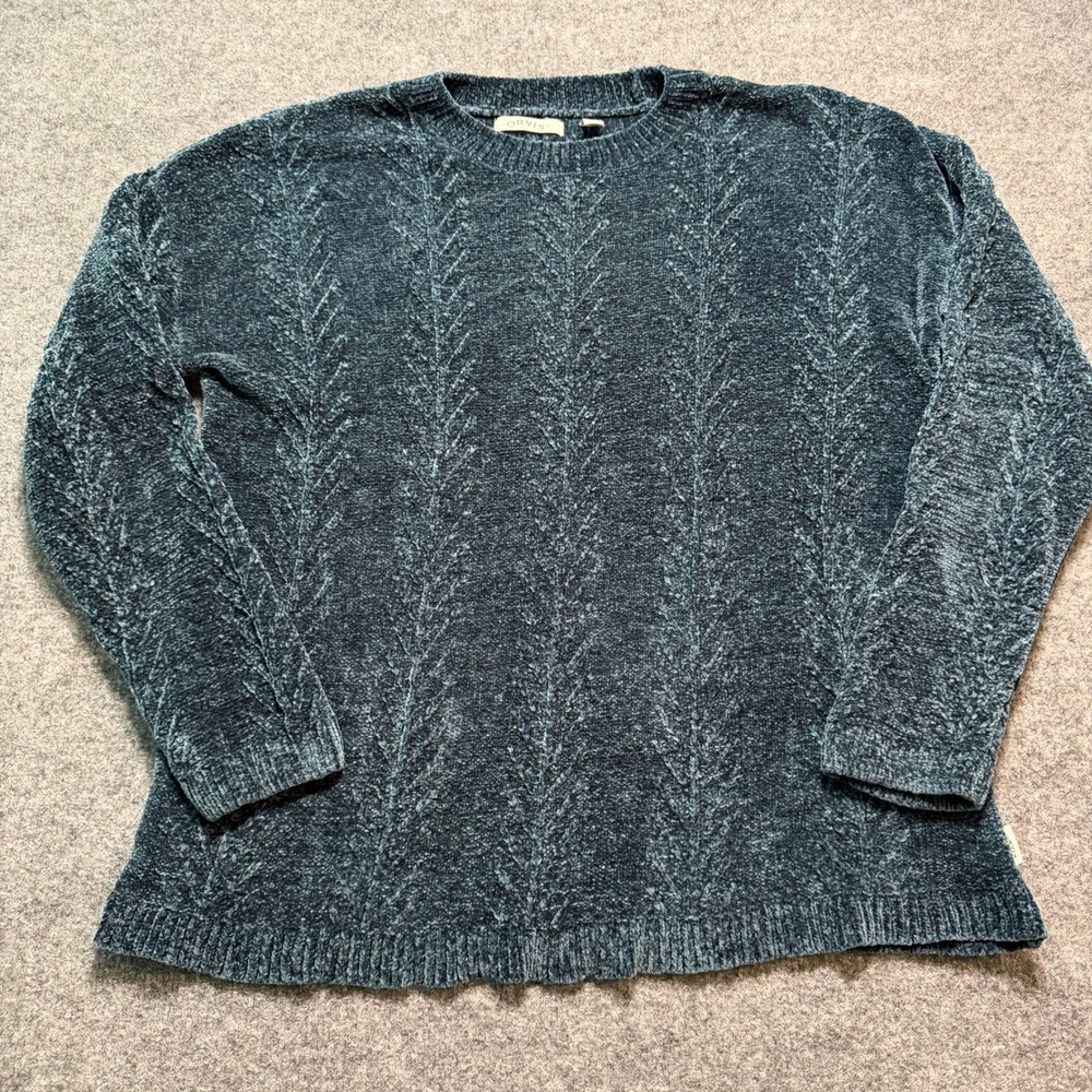 Orvis Women's‎ Large Teal Chenille Cable Knit Pullover Sweater